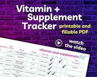 Vitamin & Supplement Tracker, Printable Fillable PDF