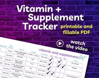 Cyclists Vitamin and Supplement Tracker, Athlete Vitamin Log, Vitamin List, Supplement Log, Vitamin List Template, Vitamin Chart, PDF