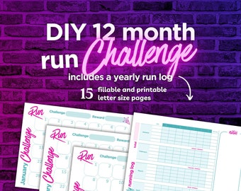 DIY Monthly Run Challenges, 30 day Run Challenge, Running Transformation, Yearly Run Log, Running Log Book, DIY Running, Run Training Log
