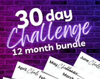 Printable Fitness Challenge Calendars, 12 Monthly Fitness Challenge Undated Calendars, Fitness Motivational Calendars, Printable PDF