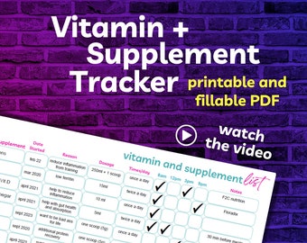 Runners Vitamin and Supplement Tracker, Fillable PDF, Vitamin Log, Vitamin List, Supplement Log, Vitamin List Template, Vitamin Chart,