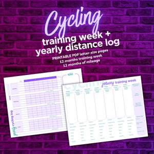 Weekly Cycling Training Planner, Yearly Cycling Distance Log, Weekly Cycling Schedule, Cycling Undated Training Diary, Printable PDF