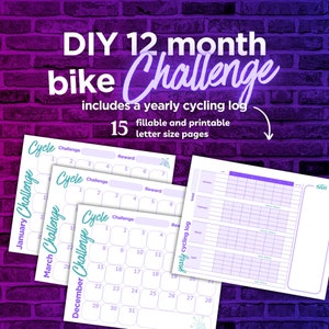 DIY Monthly Cycling Challenges, 30 day Cycling Tracker, Yearly Cycling Log, Cycling Log Book, Cycling Training Log, Cycling Training Planner