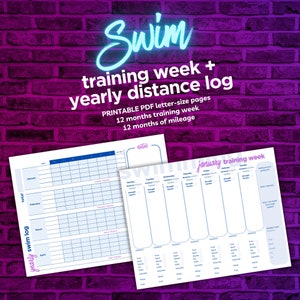 Weekly Swimming Training Planner, Yearly Swimming Distance Log, Weekly Swim Schedule, Training Calendar, Training Diary, Printable PDF
