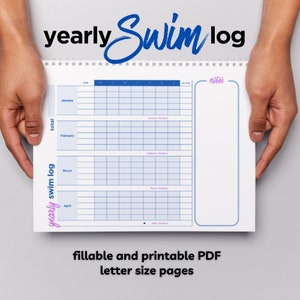 Yearly Swim Log, Endurance Swim Tracker, Swim Mileage For a Year, Swimming Distance, Swimming Log, Printable and Fillable PDF Training log