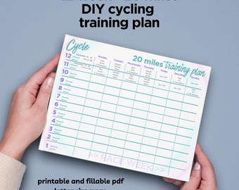 20 Mile Cycling Race Plan, 12-Week Training Tracker (Fillable PDF)