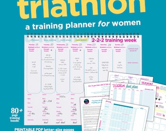 Women's Triathlon Training Planner, Swim Bike Run Log (Printable PDF)