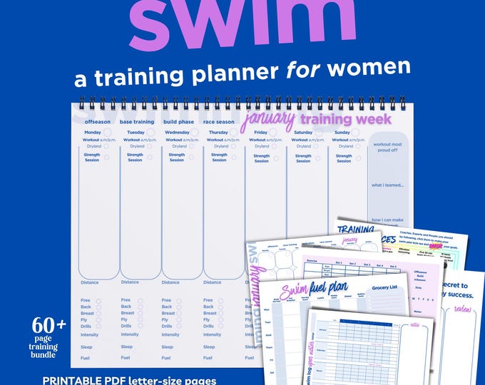 Featured listing image: Swim Training Planner for Women & Girls (Printable PDF)