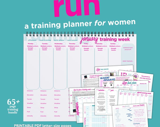 Featured listing image: Printable Run Training Planner, Women & Girls Running Log (PDF)