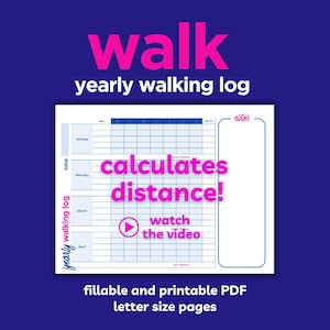 Yearly Walking Log, Mileage Tracker Printable (Fillable PDF)