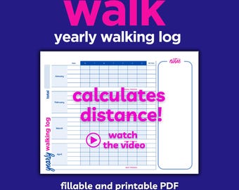 Yearly Walking Log, Mileage Tracker Printable (Fillable PDF)
