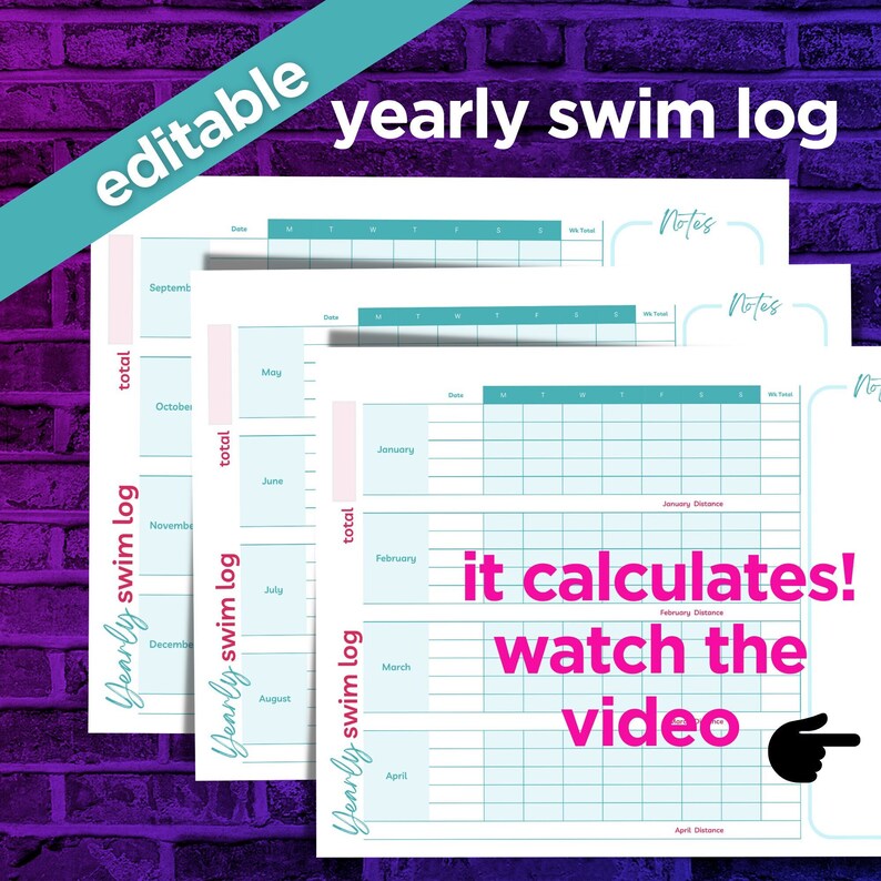 Swim Tracker Swimming Challenge 30day Workout Challenge Etsy Australia