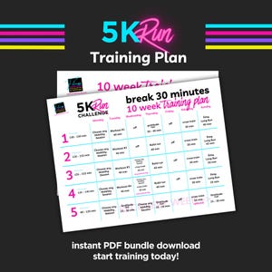 Break 30 minute 5k, 10 week training plan, Train for a 5K, 5K Run Plan, 5K Training Schedule, 5k Race Plan, Run Workout Plan, Printable PDF