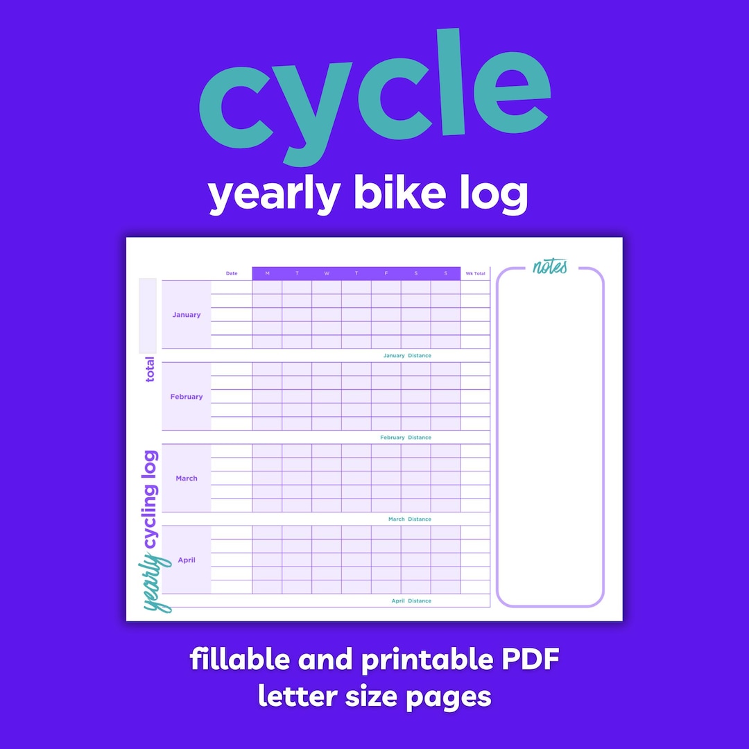 Yearly Cycling Mileage Log Sheet (printable and Fillable PDF) - Etsy UK
