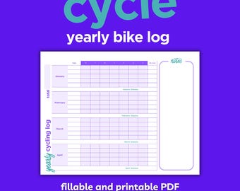 Yearly Cycling Mileage Log Sheet (Printable and Fillable PDF)