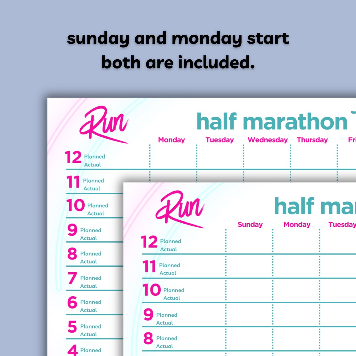 12 Week Half Marathon Training Plan Template (printable and Fillable ...