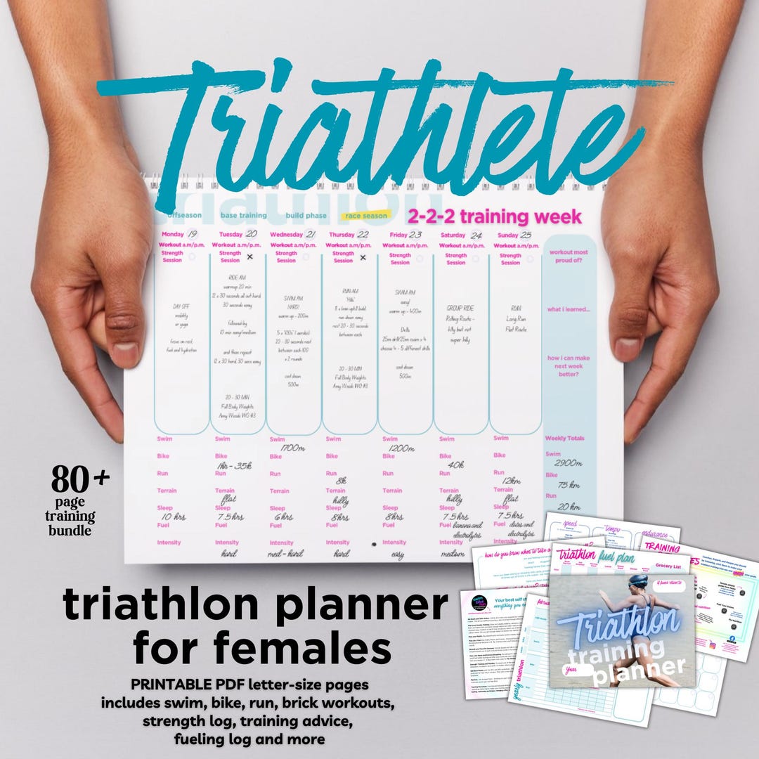 Triathlon Training Planner, Women Triathlon, Triathlon Training Schedule,  Triathlon Log, Triathlon Journal, Triathlon Diary, Printable PDF