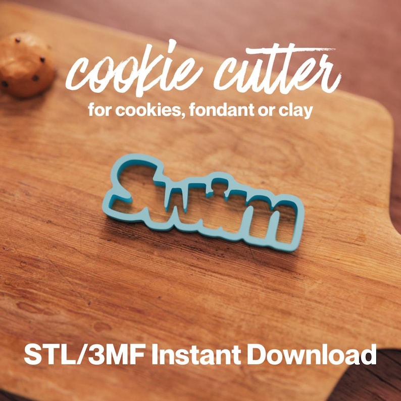 Swim Cookie Cutter STL file, 3M/F File, STL Cookie Cutter File, Swim Fondant Cutter STL file, Swim Clay Cutter file, Instant Download