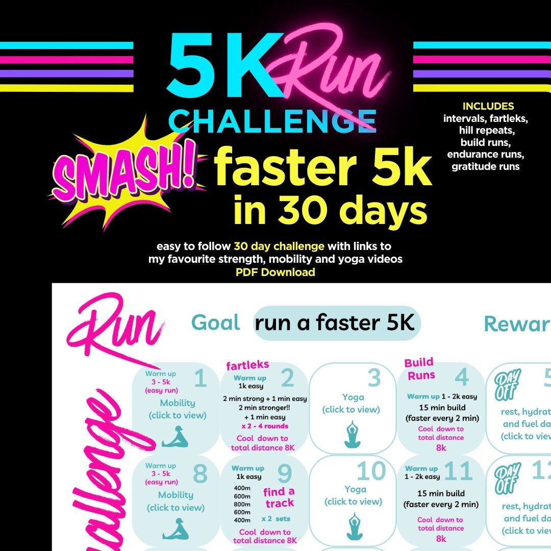 Faster 5K 30-day Run Challenge, Printable Running Tracker, Workout ...