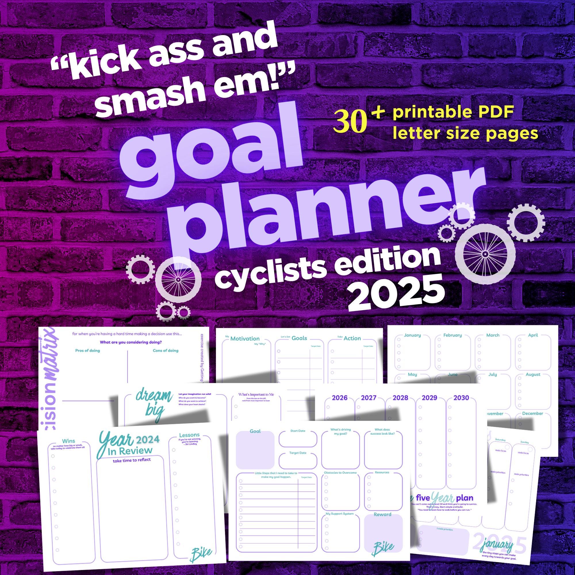 2025 Goal Setting for Cyclists, Smart Goals for Cyclists,  2025 Cycling Goals, 2025 Cycling Goal Guide, Printable Workbook, PDF