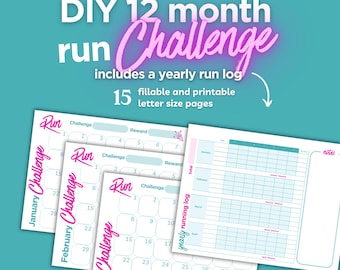 DIY Monthly Run Challenge, 30 Day Run Challenges, Yearly Run Log (Fillable PDF)