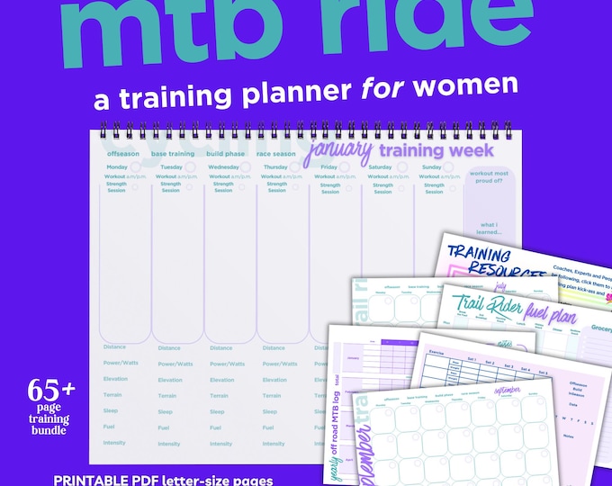 Featured listing image: Printable Mountain Bike Planner, Women and Girls Trail Ride Logbook (PDF)
