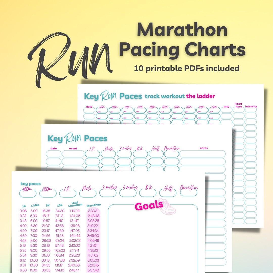Marathon Pacing Chart Printable PDF Marathon Pacing - Etsy