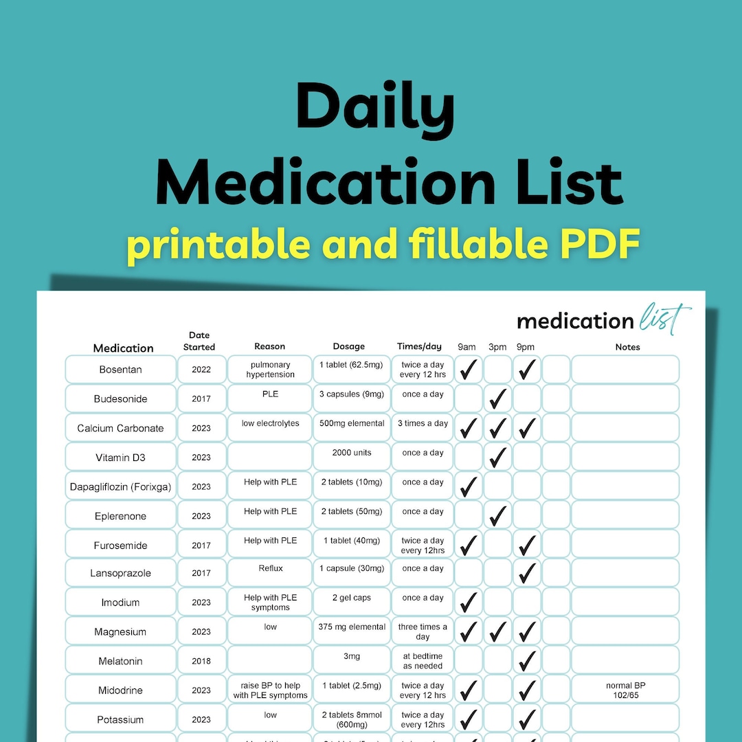 Organize and Track Your Medication Routine With Our Daily Medication List Printable Log - Etsy