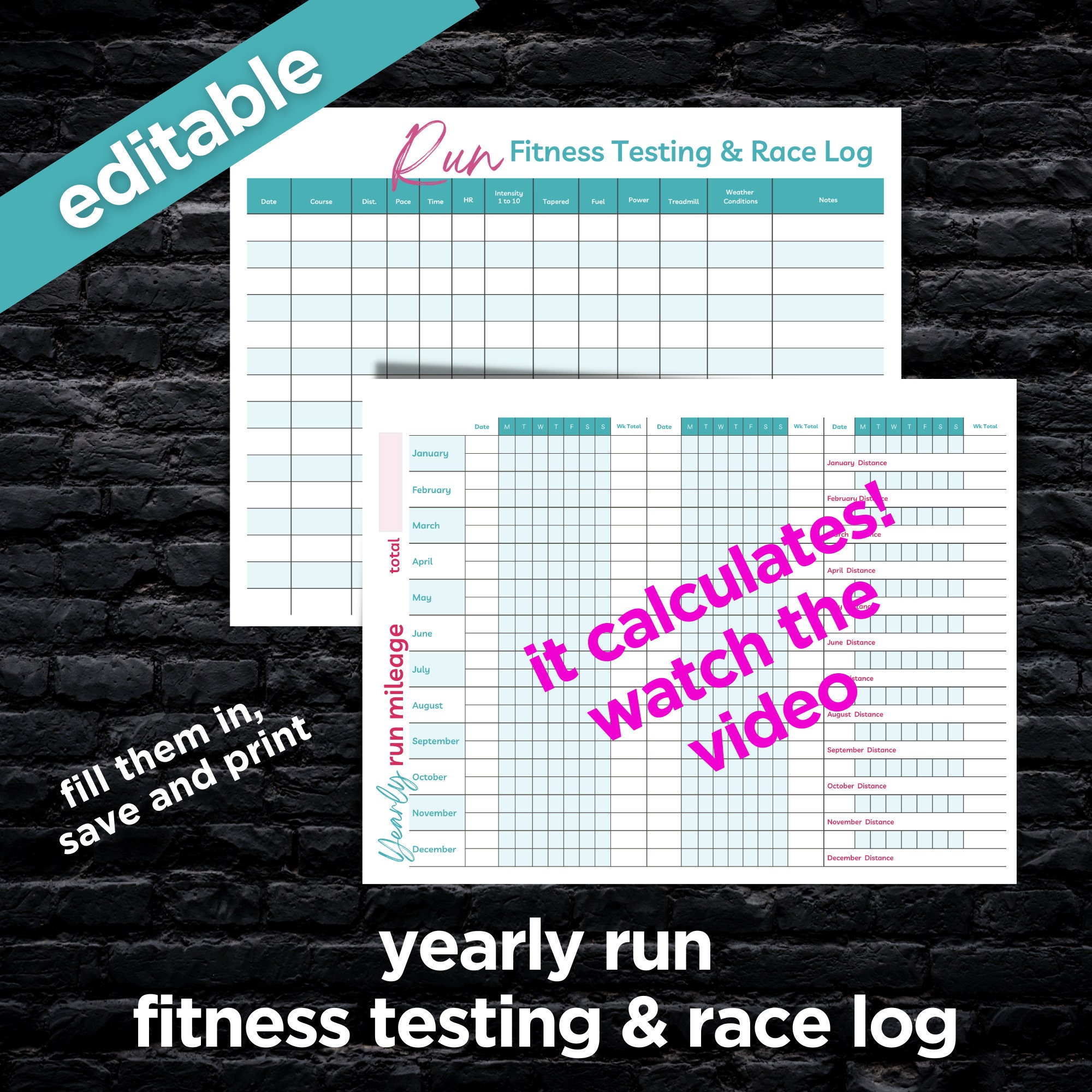 Running Planner Printable Editable Run Pacing Chart Runners Etsy