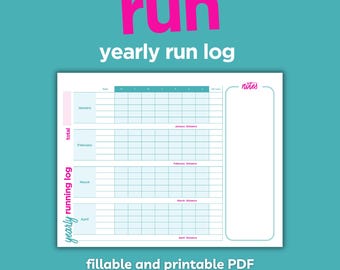 Yearly Run Log Sheet, Run Mileage Tracker (Fillable PDF)