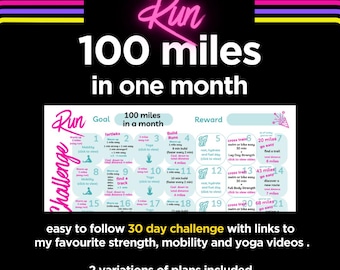 Run 100 miles in a month, 100-mile challenge in 30 days, 100 miles in a month challenge, 100-mile challenge chart, How to run 100 miles, PDF