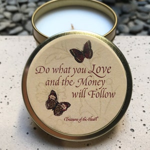 Follow Your Dreams / Gold Tin / Grapefruit Scented Soy Candle w Gift Box