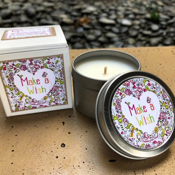 Make A Wish Heart / Grapefruit Scented Soy Candle in 2 Oz Silver Tin w Gift Box