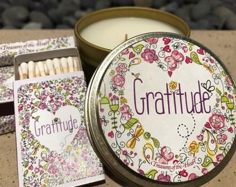 GRATITUDE Candle + Matches Gift Set