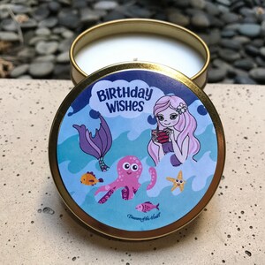 Mermaid Birthday Wishes / Gold Tin / Grapefruit Scented Soy Candle w Gift Box