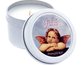 2 Oz. FAITH Angel Soy Tropical Citrus Scented Candle in Silver Tin w Gift Box