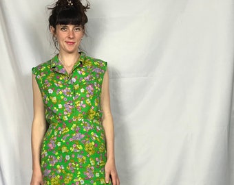Vintage 1960s70s cotton summer dresscolourful midi sun beach dress size60s novelty print house dressML