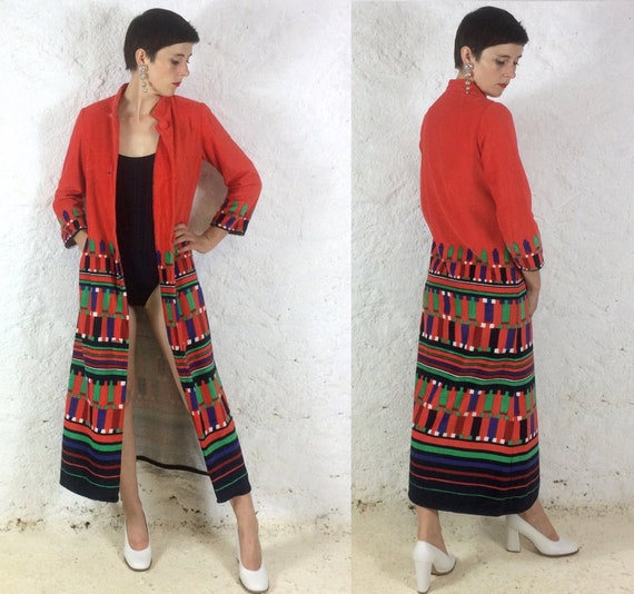1960s Stripy Terry cloth / Towel Beach robe Maxi