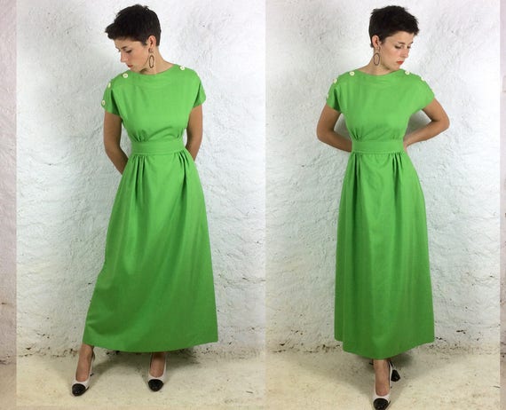 1970s Cotton Mix Handmade Lime green Maxi S - XS