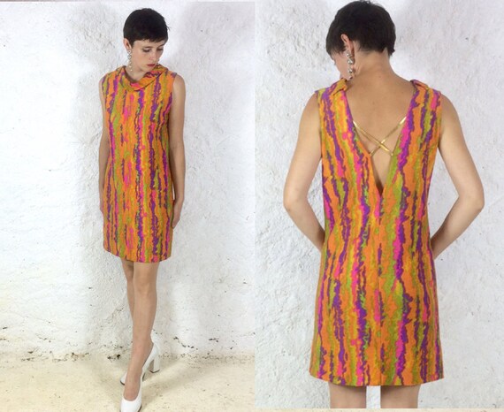 1960s Backless Shift style Psychedelic Mini dress