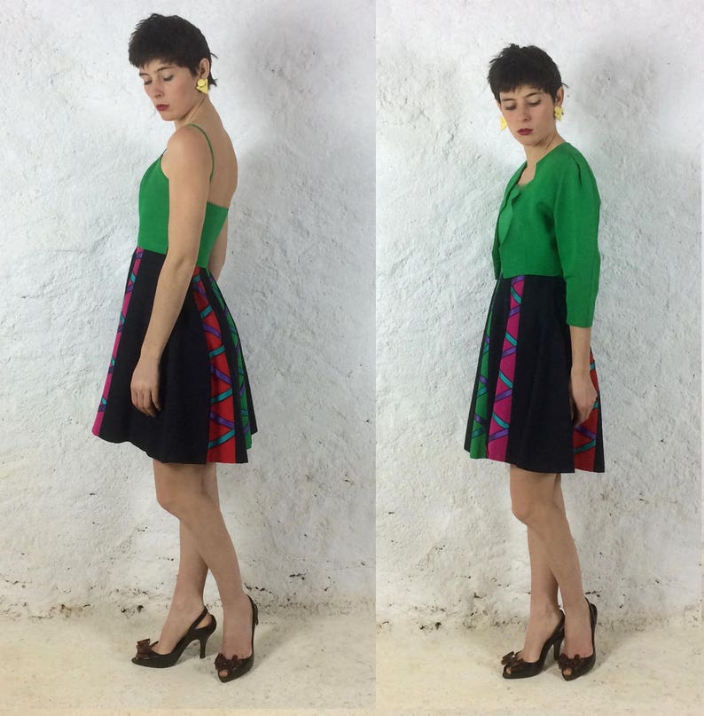 Robe vert pomme Arlequin fête des années 1980 avec le ...