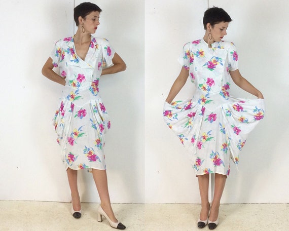 Vintage 1980s Floral Pin Up Summer Dress with Pani