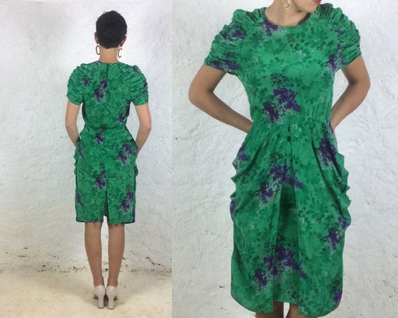 green silk floral dress