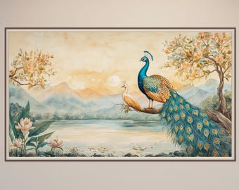 Landskapsbild på TV: Vintage påfågel, bukolisk scen från Indien, Samsung (nedladdning direkt)