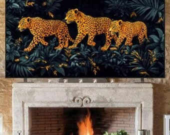 Arte de TV de leopardo y flores silvestres para el marco de Samsung (descarga digital)