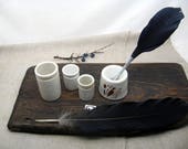 Antique inkwell porcelain price for sale desk set old pots ink well ceramic _ SET of 4