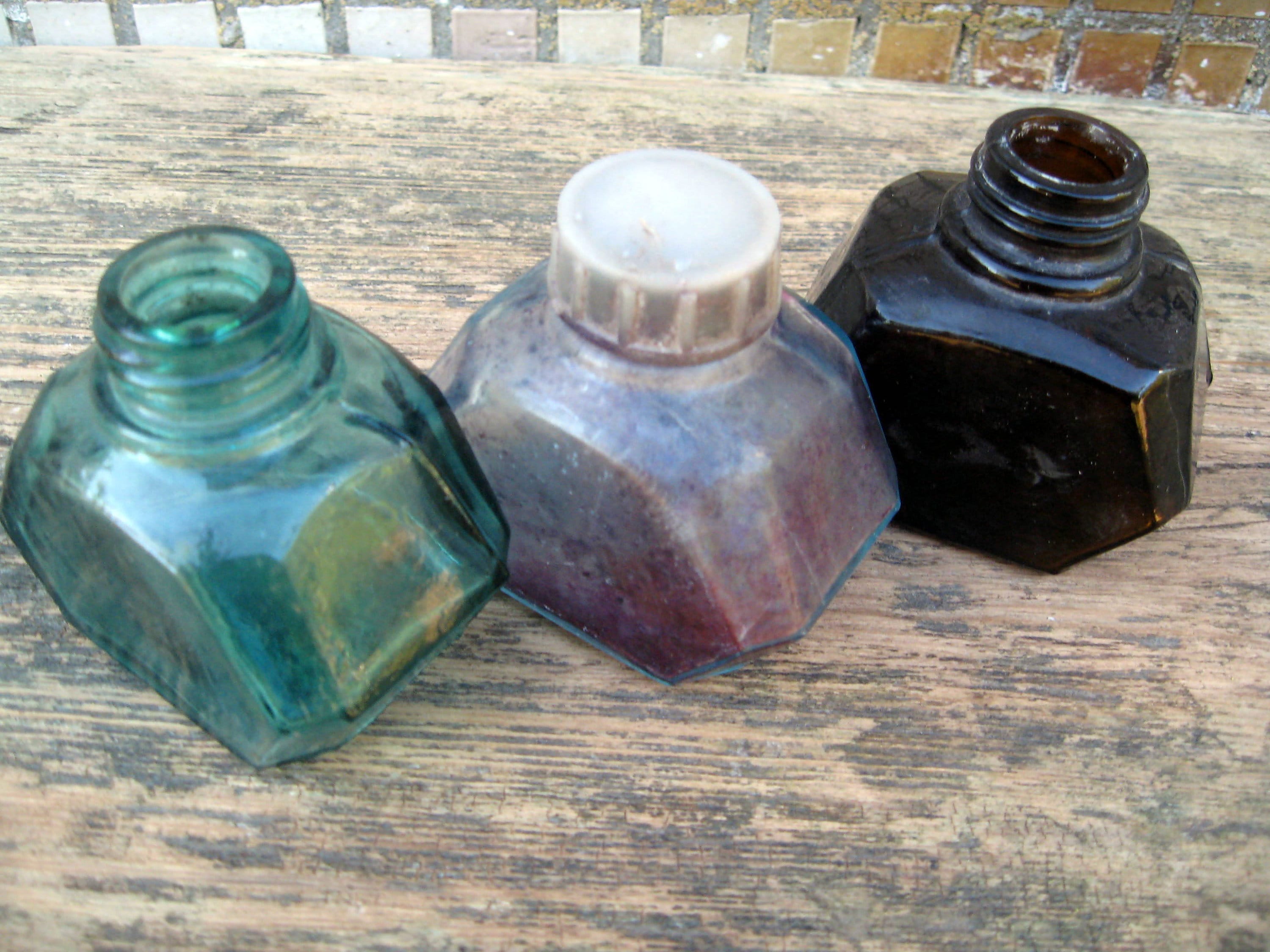 Vintage Tintenflasche. Antike Flasche. Blaues und braunes | Etsy