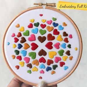 Hearts Embroidery Kit DIY craft kits Embroidery Kit Beginner Embroidery Kit Modern Embroidery Kit DIY embroidery kit Valentines Day image 1