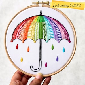 Rainbow Umbrella- Embroidery Kit- Embroidery Sampler Kit- Rainbow Embroidery Kit- DIY Embroidery Kit- Modern Embroidery Kit- DIY Craft Kit
