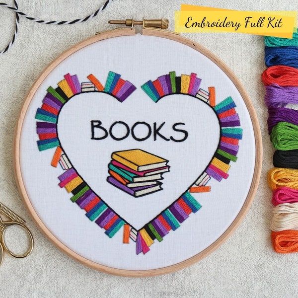 Books Embroidery Kit- Embroidery Kit Beginner- Easy Embroidery Kit- DIY Embroidery Kit- Modern Embroidery Kit- DIY Craft Kit- Book Lover